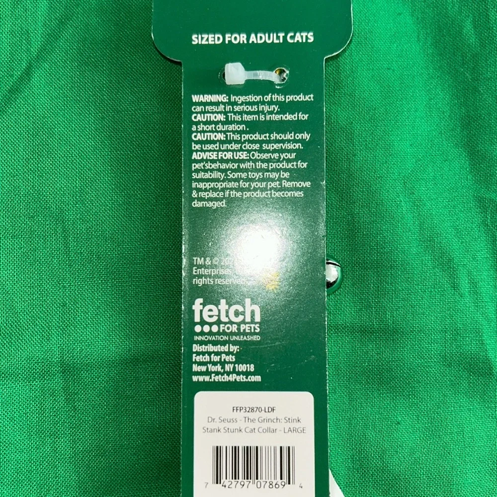 Fetch For Pets The Grinch Stink Stank Stunk Cat Collar Large